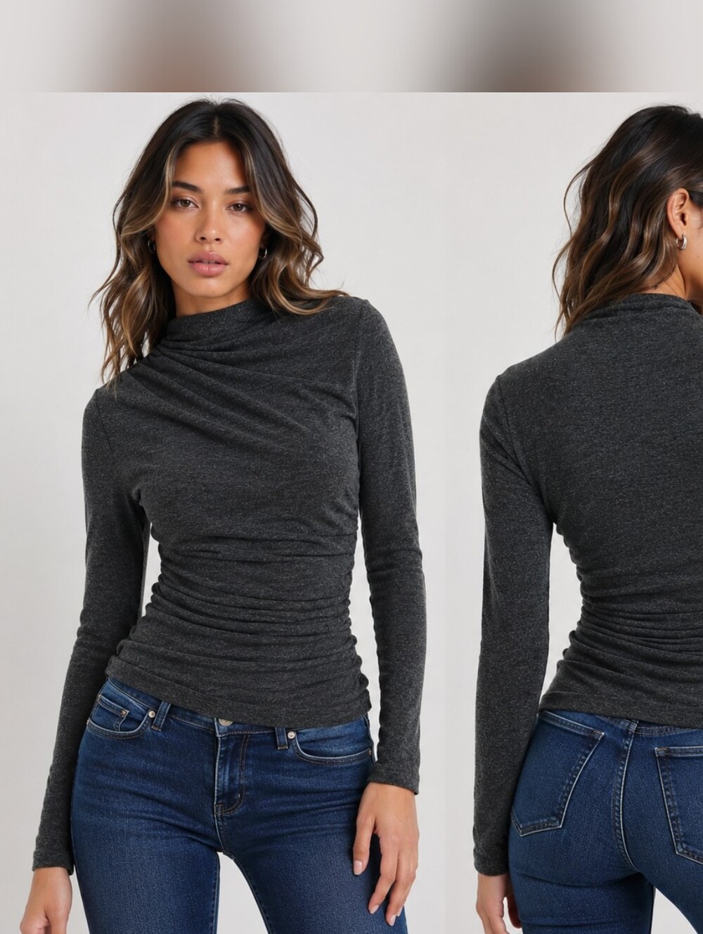 Nwt Rails Joelle Side Ruched Top Charcoal Grey Luxe Soft Draped Knit Top Shirred